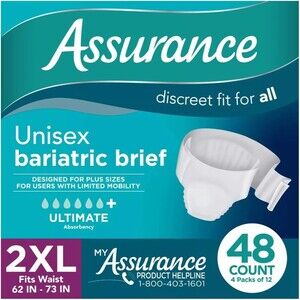 Assurance Maximum Absorbency Bariatric Briefs Unisex 2XL  12 Count Each Bag